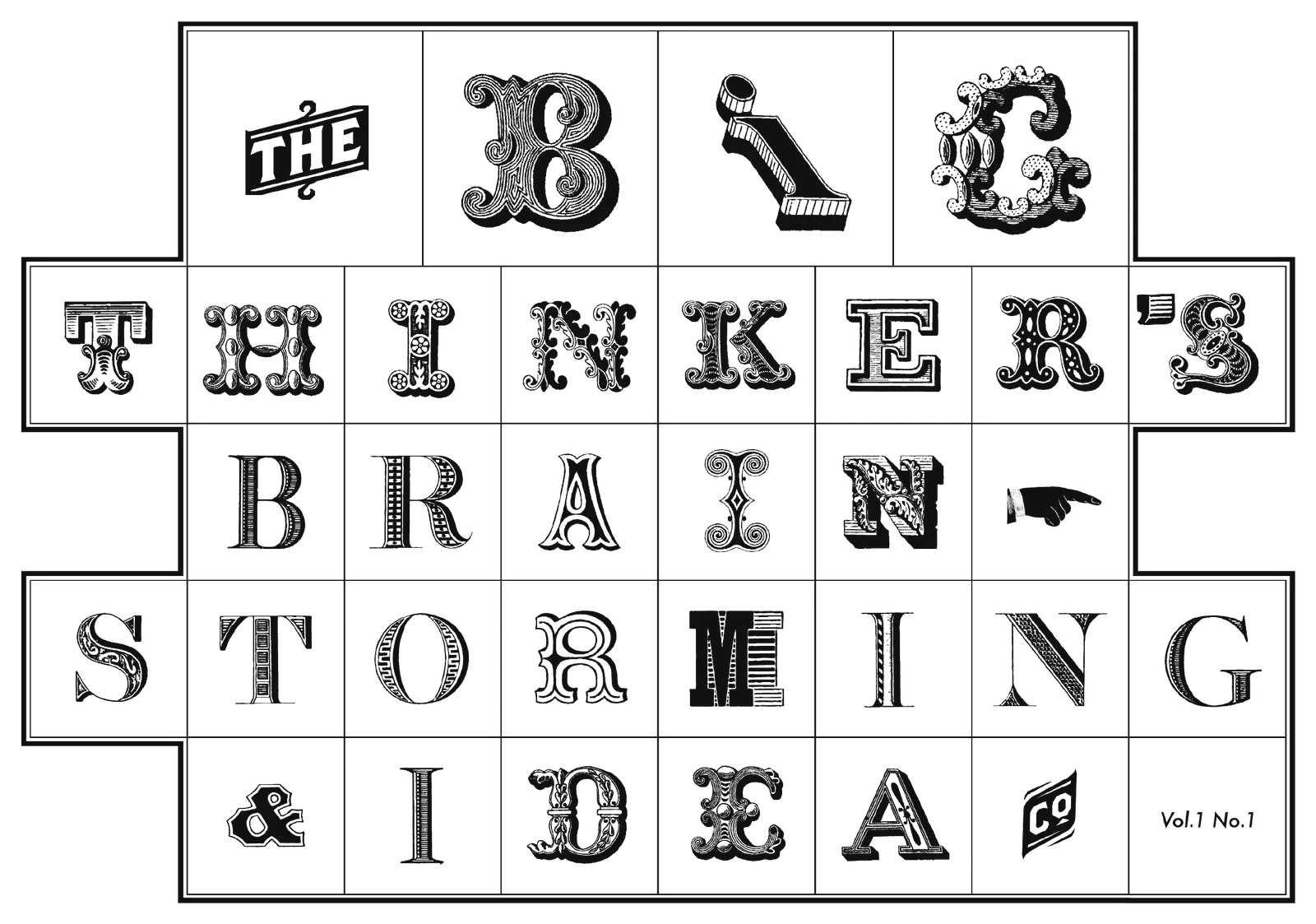 The Big Thinker's Brainstorming & Idea Co., set in letterpress wood type